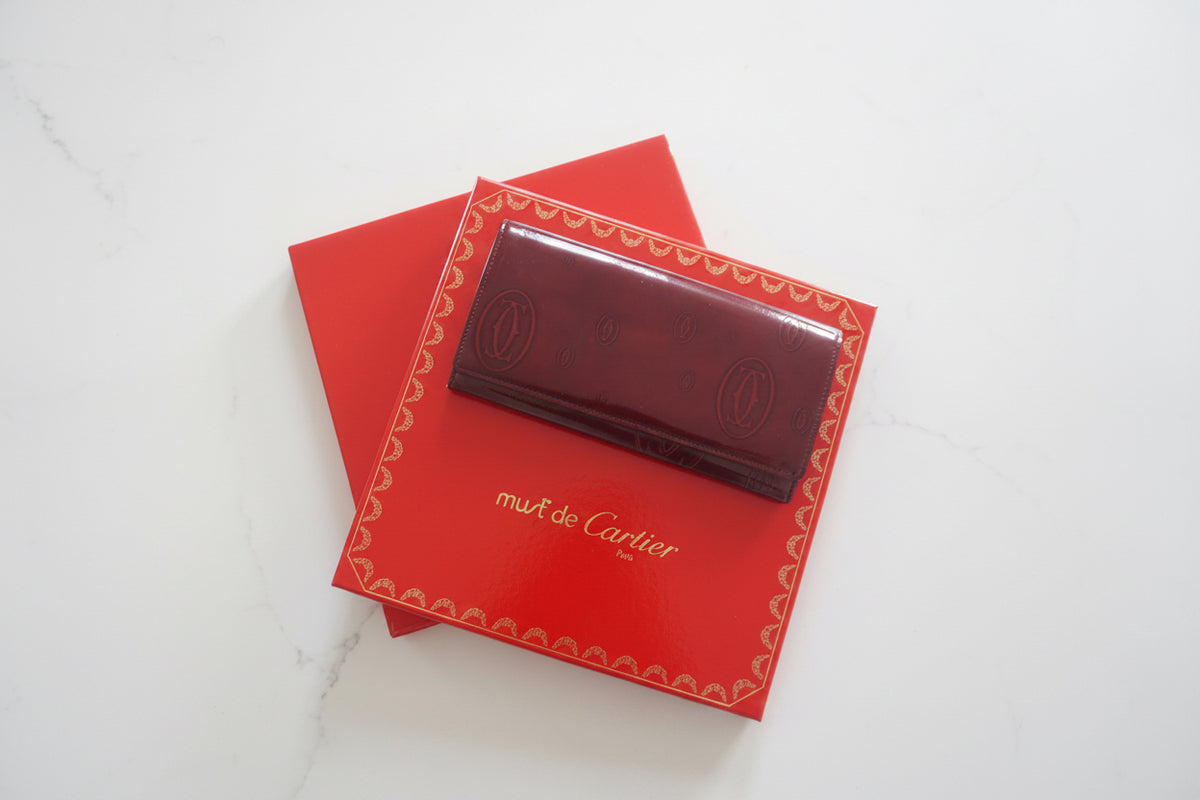 Cartier 'Happy Birthday' Collection Patent Leather Burgundy Wallet