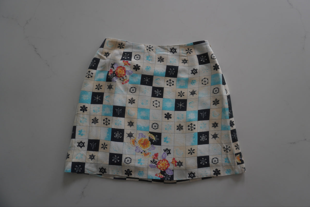 Versace Jeans Couture Checkerboard Floral Mini Skirt