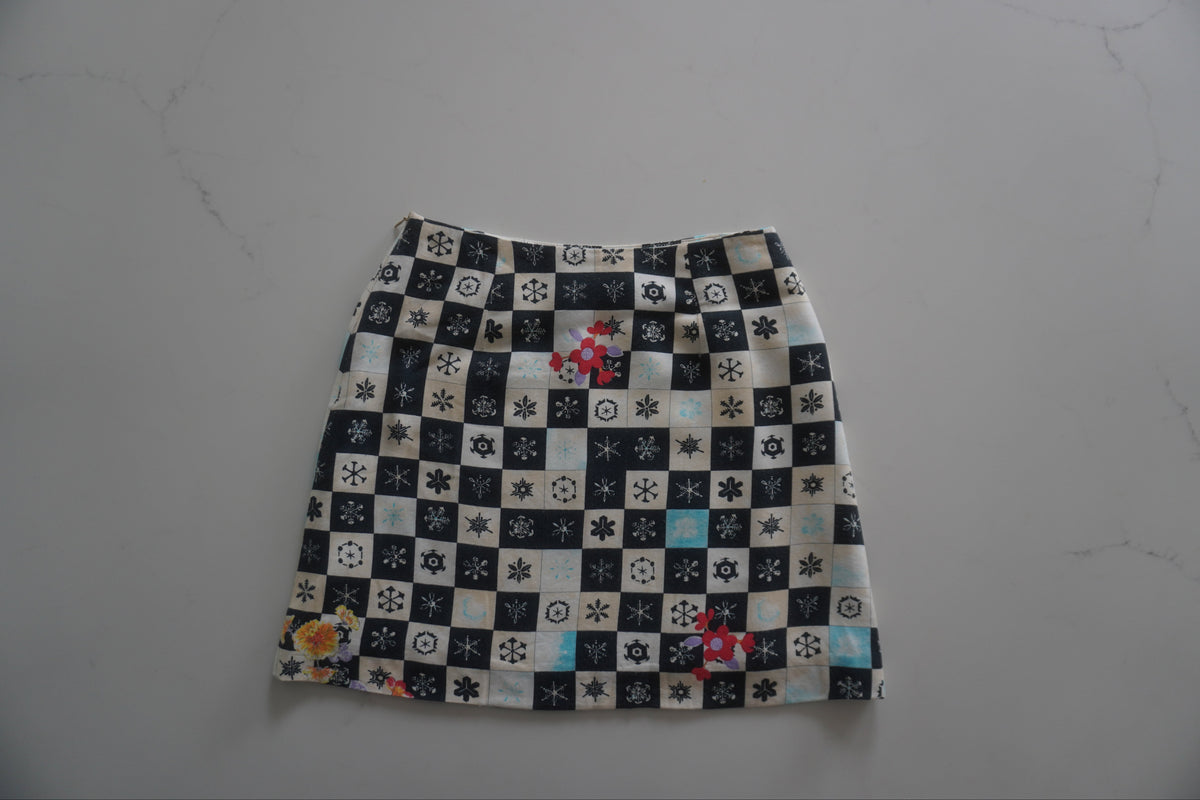 Versace Jeans Couture Checkerboard Floral Mini Skirt