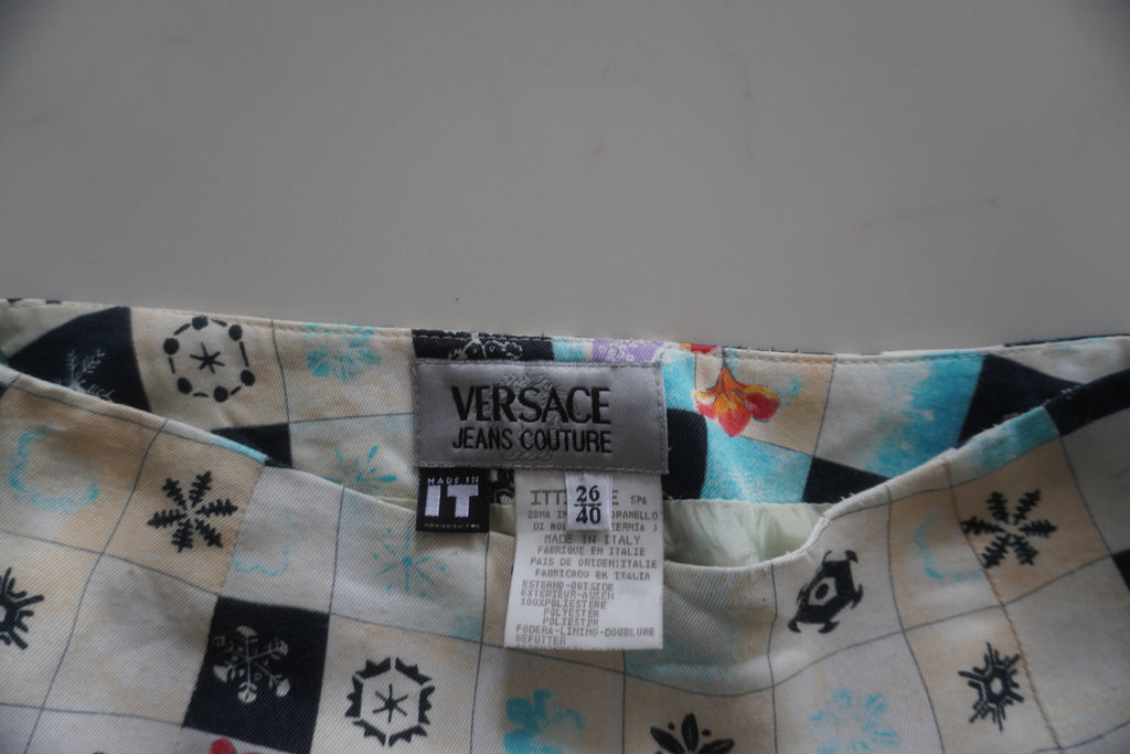 Versace Jeans Couture Checkerboard Floral Mini Skirt