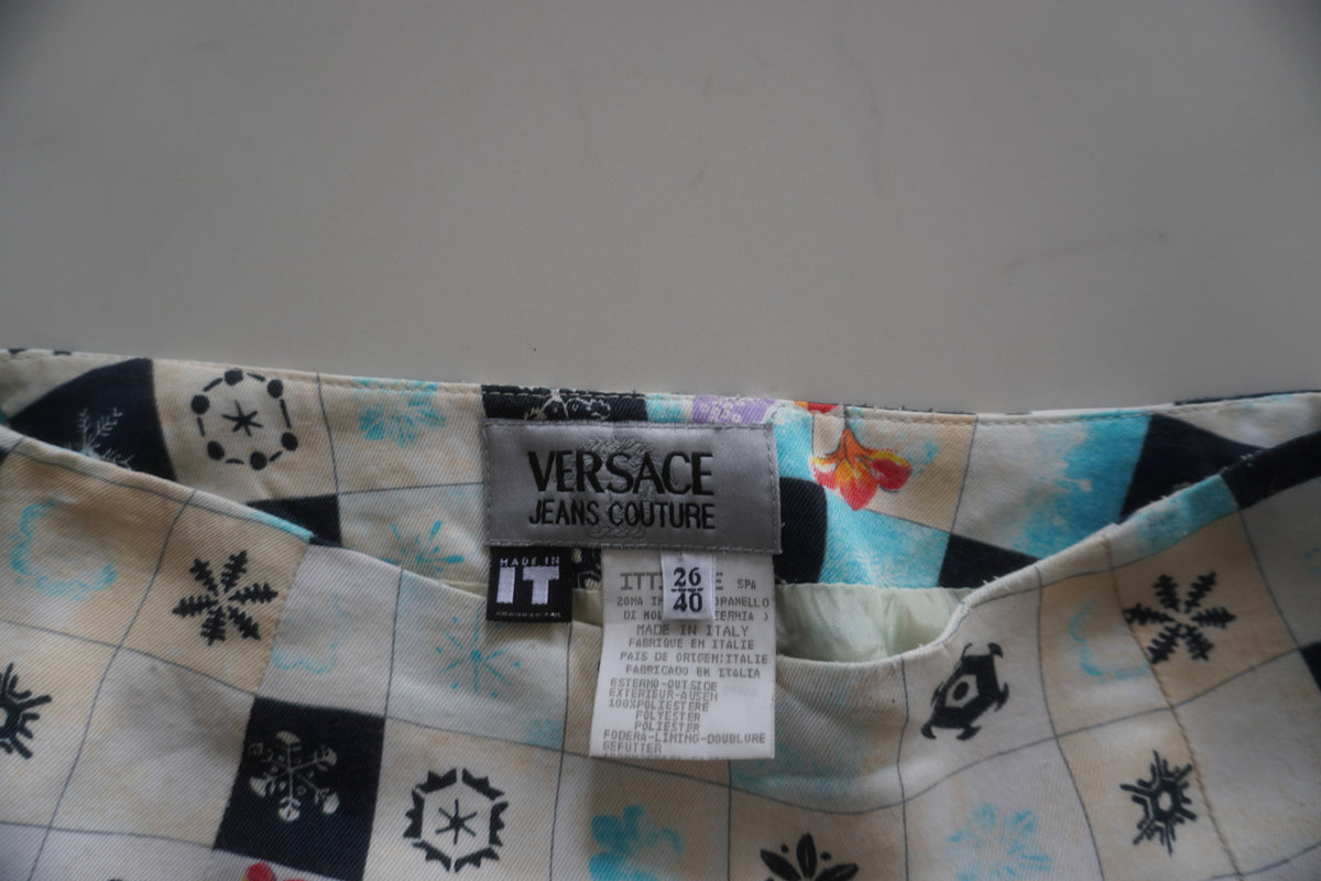Versace Jeans Couture Checkerboard Floral Mini Skirt