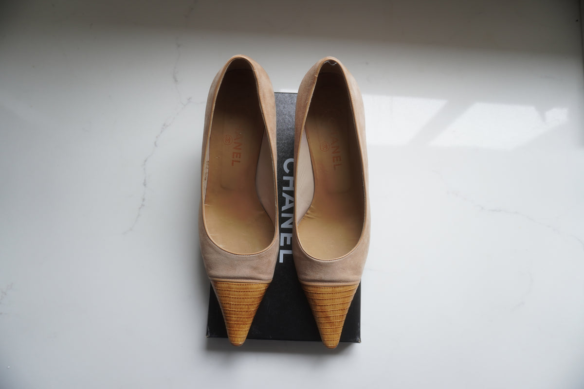 Chanel Suede & Lizard-Embossed Toe-Cap Pumps