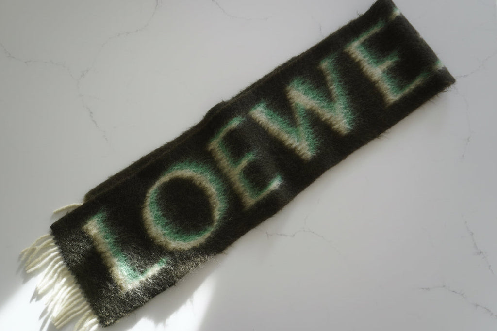 Loewe Mirror-Effect Logo Mohair & Wool Green Scarf