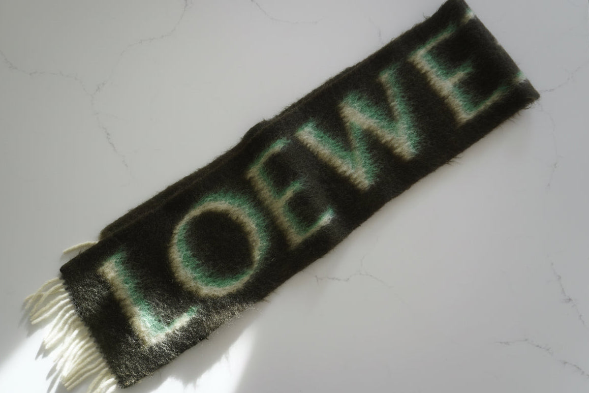 Loewe Mirror-Effect Logo Mohair & Wool Green Scarf