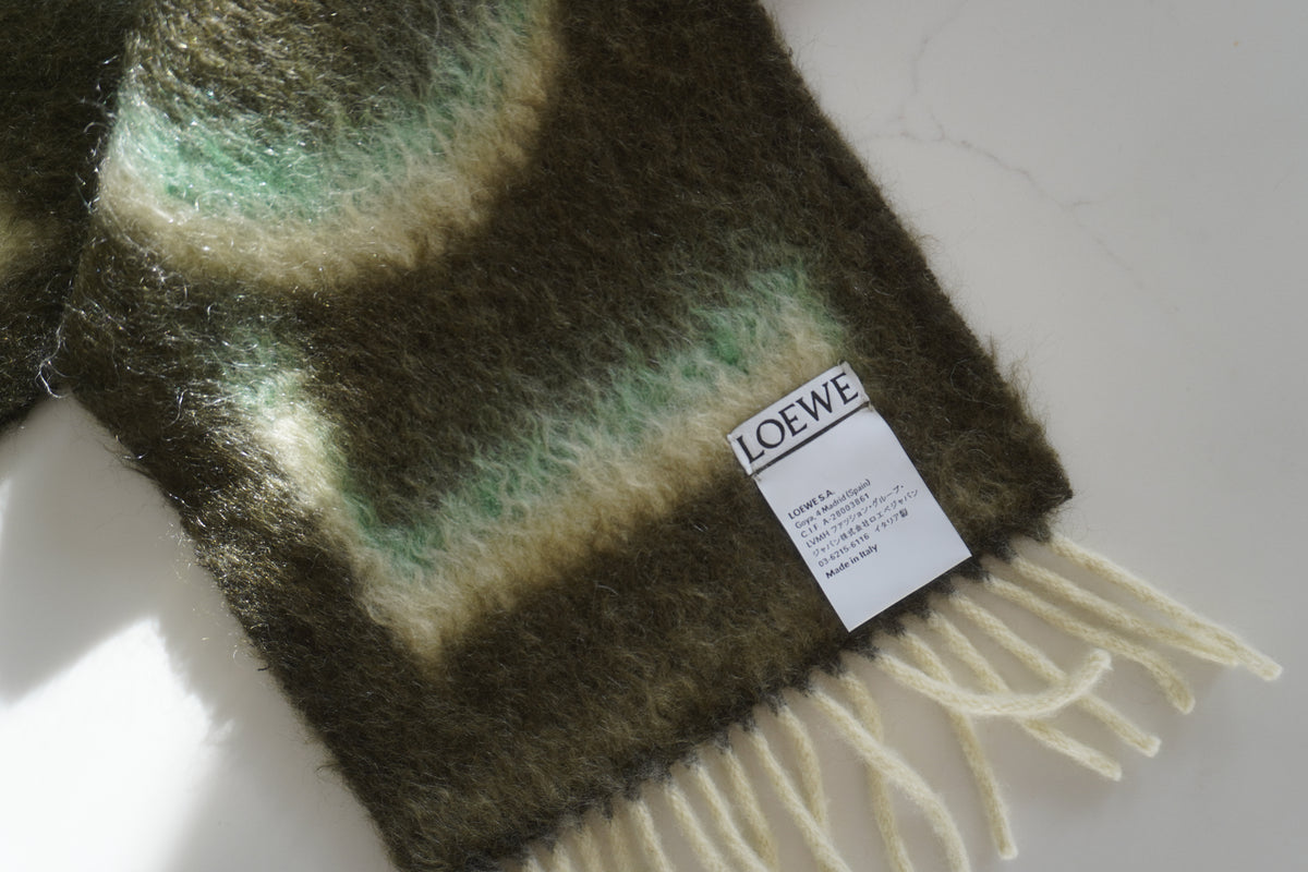 Loewe Mirror-Effect Logo Mohair & Wool Green Scarf