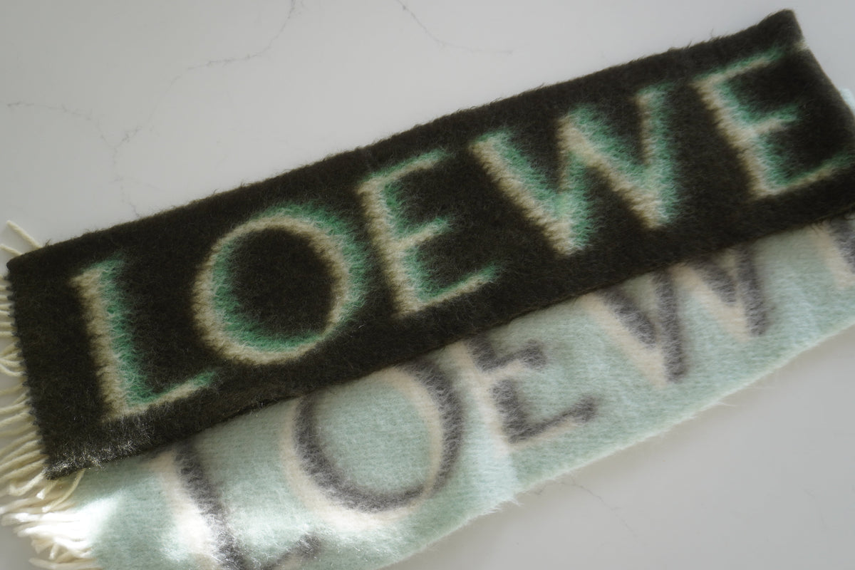Loewe Mirror-Effect Logo Mohair & Wool Green Scarf