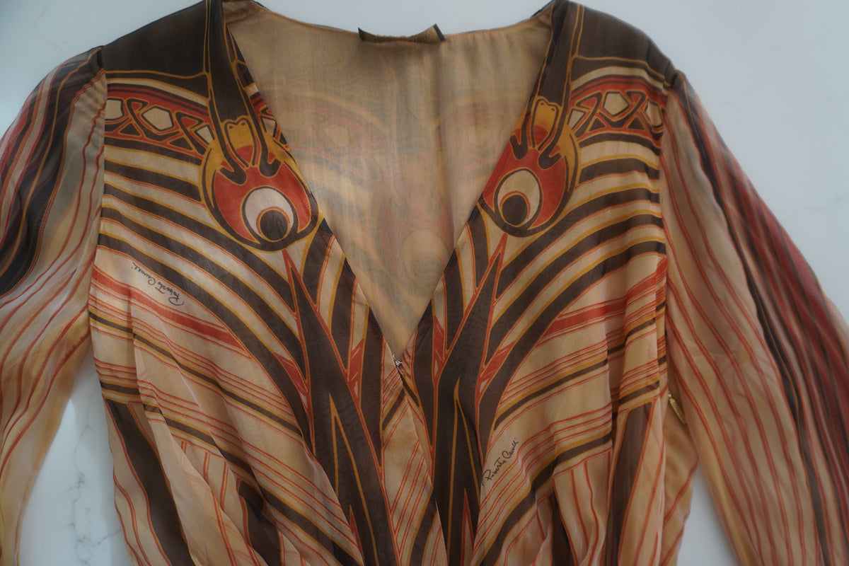 Roberto Cavalli Fall 2007 Runway Peacock-Print Silk Dress