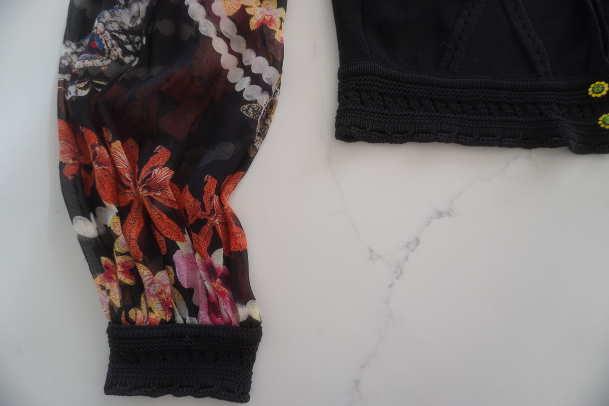 Just Cavalli Floral-Print Chiffon Sleeve Cropped Knit Cardigan